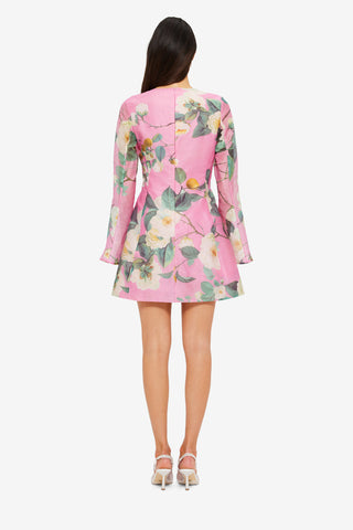 Exclusive Leo Lin Suzanne Bell Sleeve Mini Dress in Camelia Print
