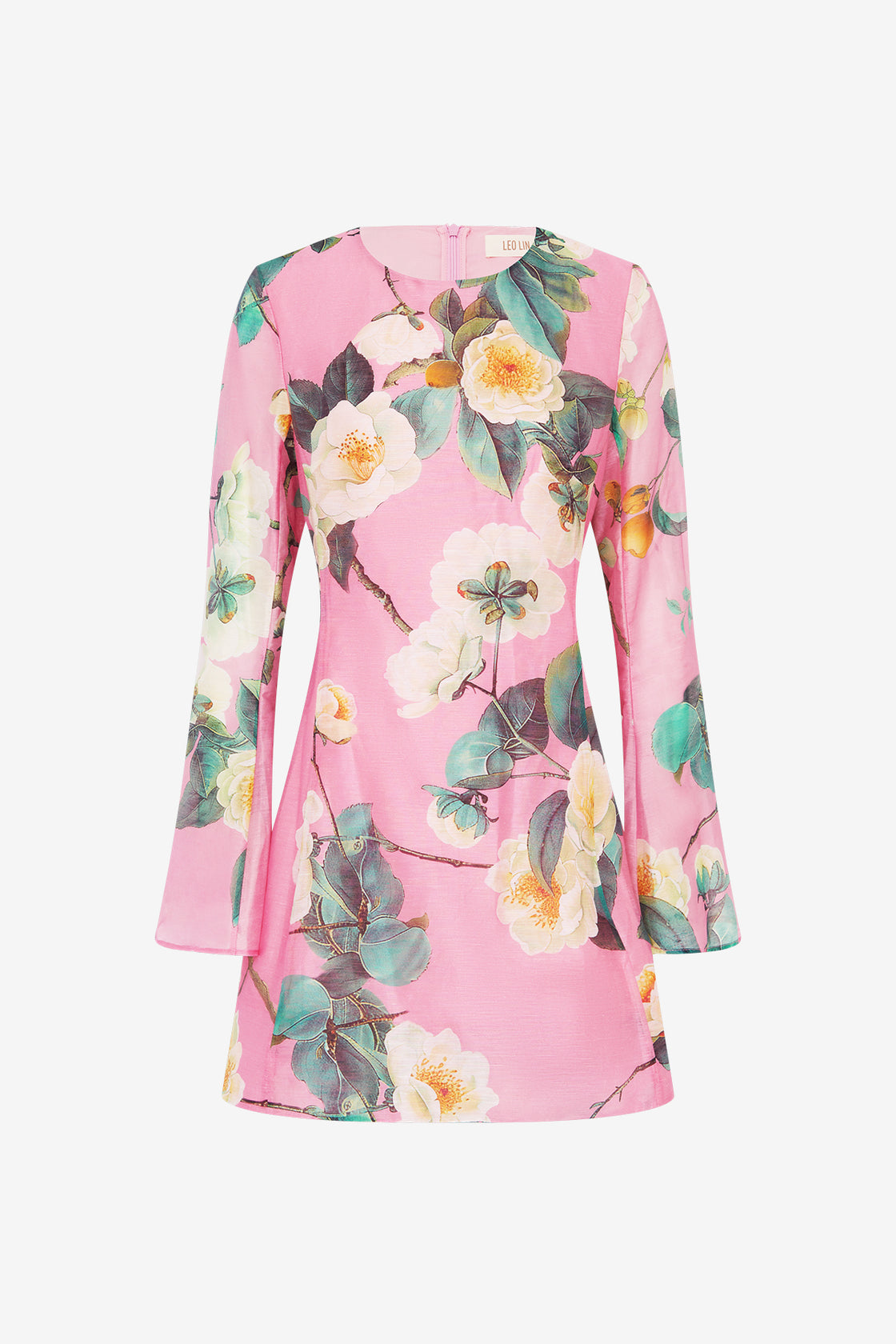 Exclusive Leo Lin Suzanne Bell Sleeve Mini Dress in Camelia Print
