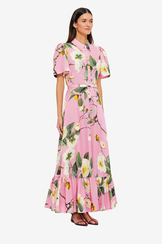 Exclusive Leo Lin Becca Short Sleeve Midi Dress in Camelia Print