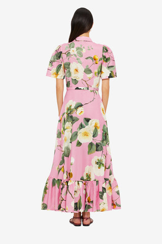 Exclusive Leo Lin Becca Short Sleeve Midi Dress in Camelia Print