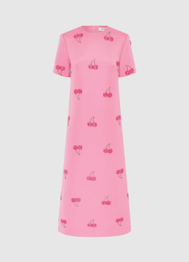 Exclusive Leo Lin Manon Embellished Shirt Midi Dress in Pink Cherry Beading