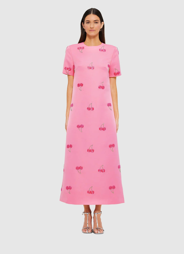 Exclusive Leo Lin Manon Embellished Shirt Midi Dress in Pink Cherry Beading