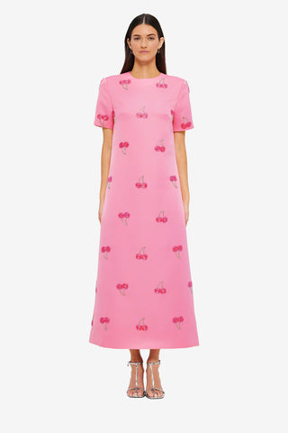 Exclusive Leo Lin Manon Embellished Shirt Midi Dress in Pink Cherry Beading