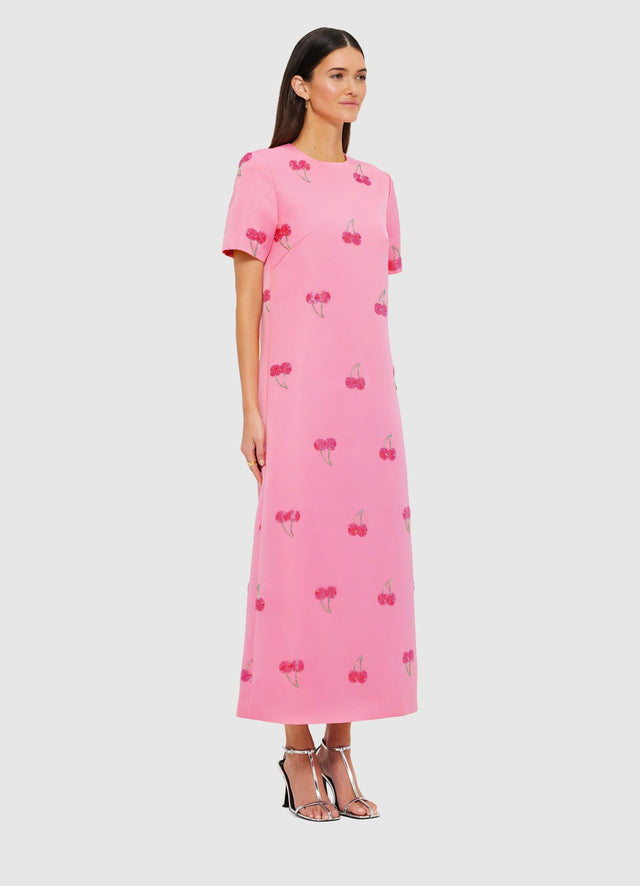 Exclusive Leo Lin Manon Embellished Shirt Midi Dress in Pink Cherry Beading