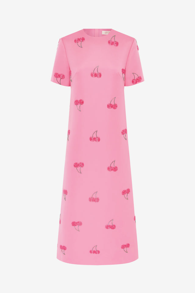 Exclusive Leo Lin Manon Embellished Shirt Midi Dress in Pink Cherry Beading