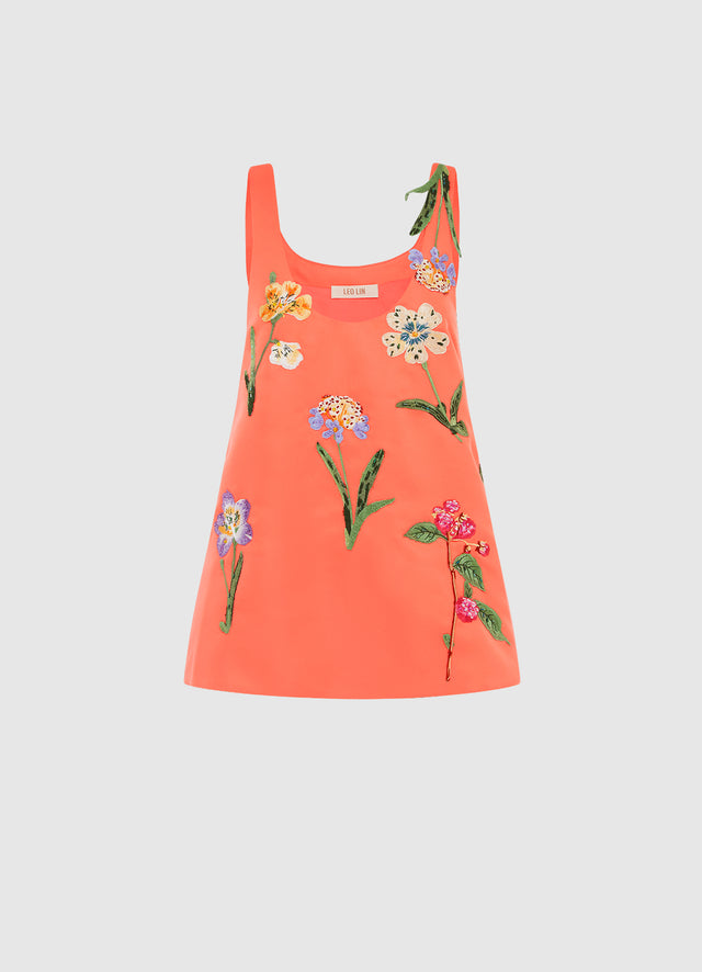 Exclusive Leo Lin Helaine Embroidered Top in Wild Flower in Coral