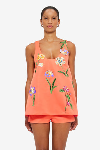 Exclusive Leo Lin Helaine Embroidered Top in Wild Flower in Coral