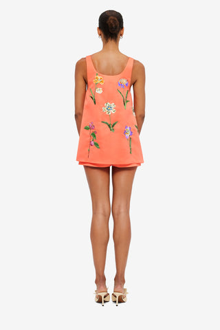 Exclusive Leo Lin Helaine Embroidered Top in Wild Flower in Coral