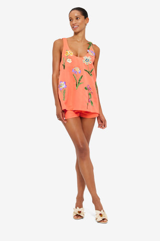 Exclusive Leo Lin Helaine Embroidered Top in Wild Flower in Coral