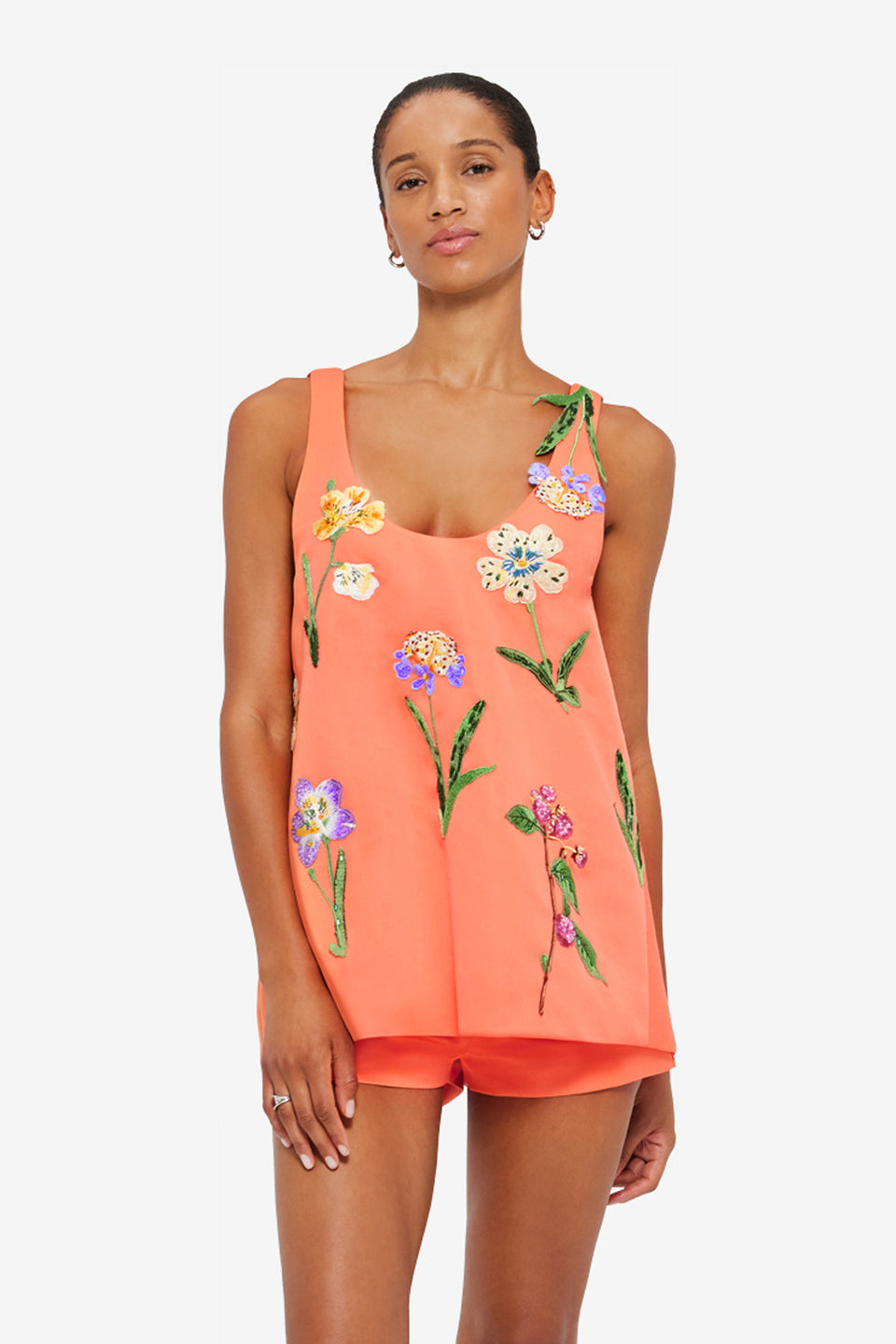 Exclusive Leo Lin Helaine Embroidered Top in Wild Flower in Coral