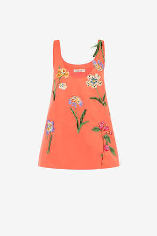 Exclusive Leo Lin Helaine Embroidered Top in Wild Flower in Coral