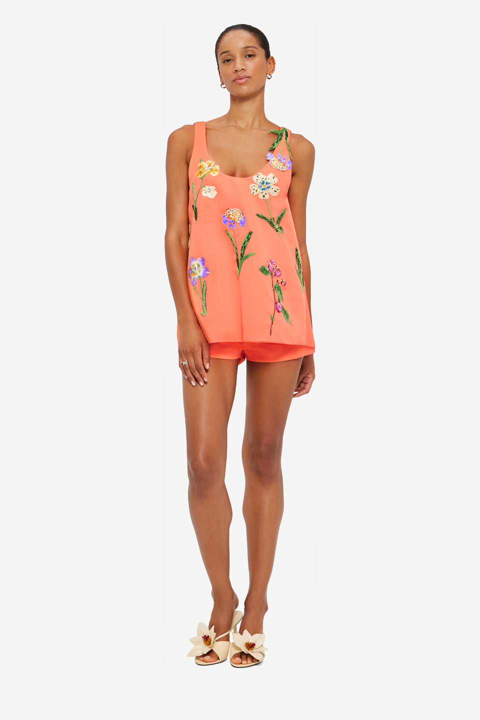 Exclusive Leo Lin Olivette Shorts in Wild Flower in Coral