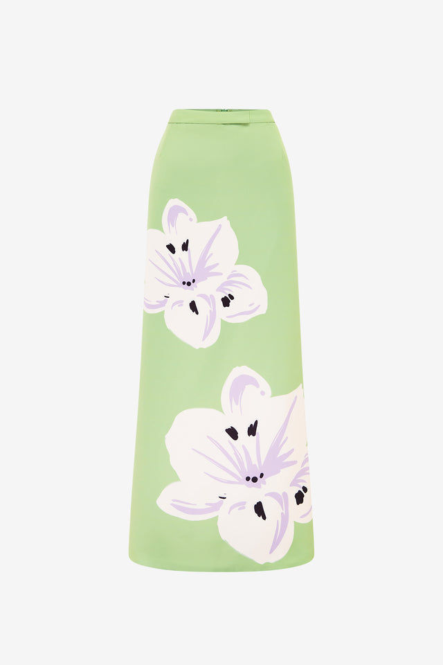 Exclusive Leo Lin Clémentine Maxi Skirt in Hibiscus in Matcha