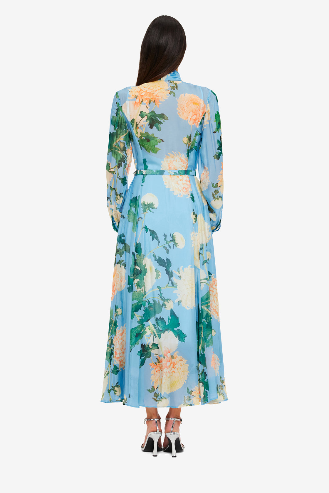 Exclusive Liliane Tie Neck Midi Dress in Hydrangea in Cornflower Blue