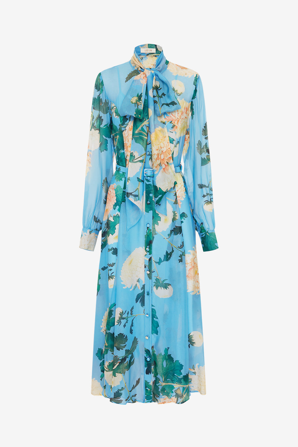 Exclusive Liliane Tie Neck Midi Dress in Hydrangea in Cornflower Blue