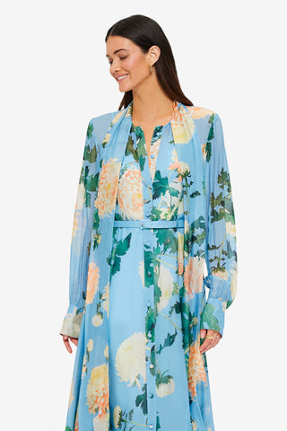 Exclusive Liliane Tie Neck Midi Dress in Hydrangea in Cornflower Blue