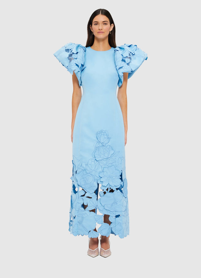 Exclusive Leo Lin Lucinda Appliqué Maxi Dress in Cornflower Blue