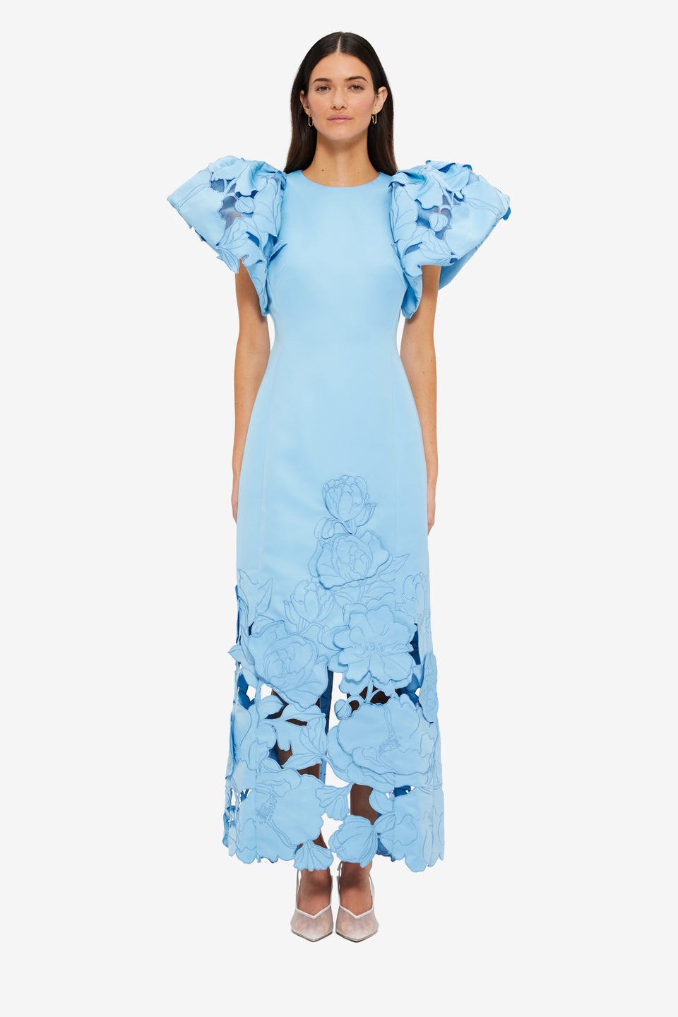 Exclusive Leo Lin Lucinda Appliqué Maxi Dress in Cornflower Blue