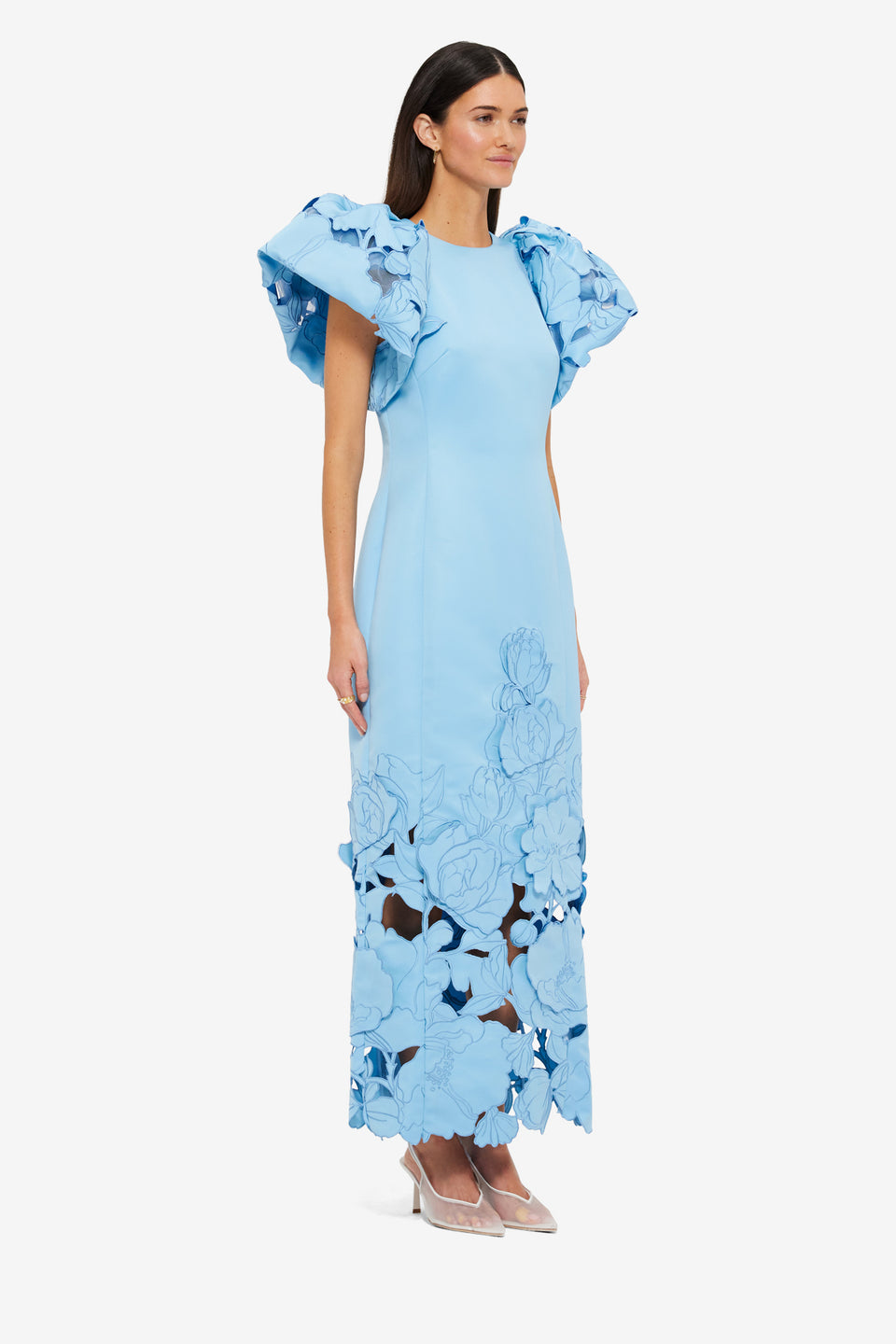 Exclusive Leo Lin Lucinda Appliqué Maxi Dress in Cornflower Blue