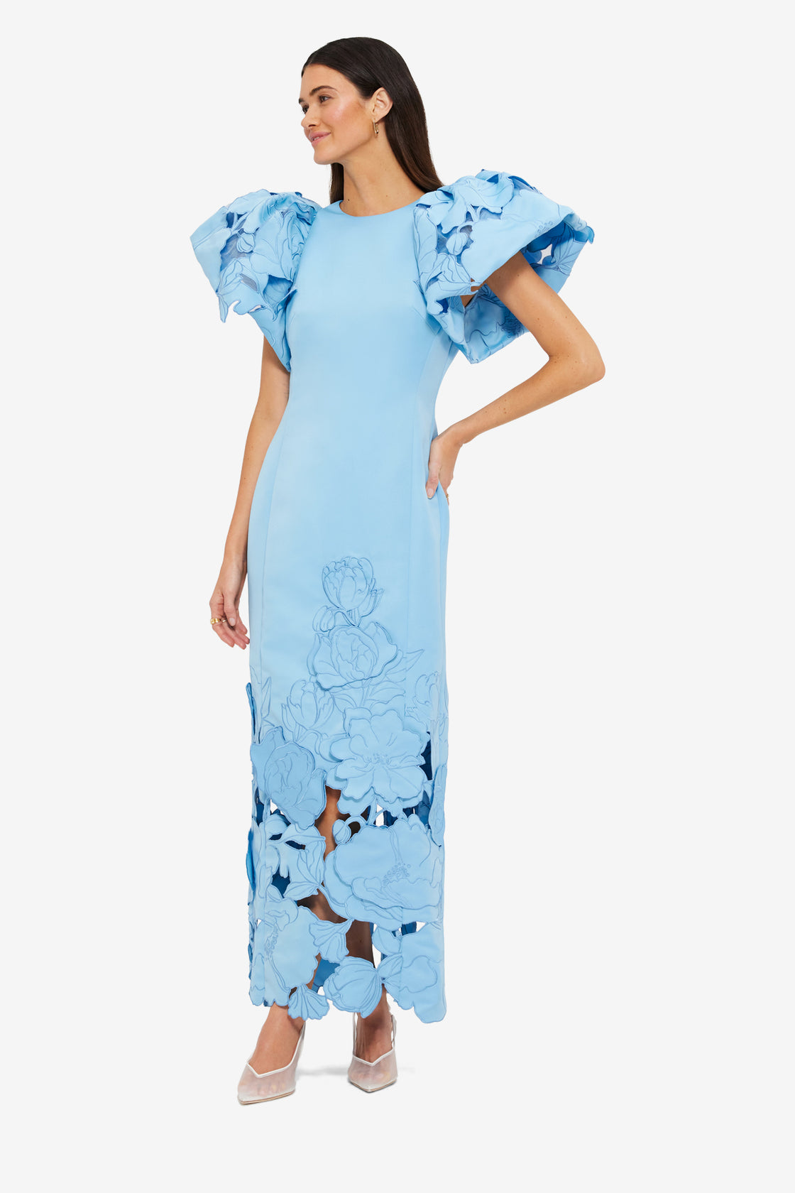 Exclusive Leo Lin Lucinda Appliqué Maxi Dress in Cornflower Blue