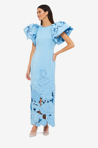 Exclusive Leo Lin Lucinda Appliqué Maxi Dress in Cornflower Blue