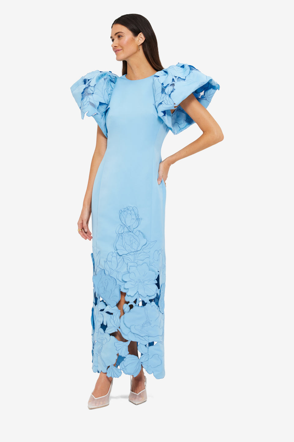 Exclusive Leo Lin Lucinda Appliqué Maxi Dress in Cornflower Blue