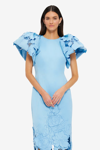 Exclusive Leo Lin Lucinda Appliqué Maxi Dress in Cornflower Blue
