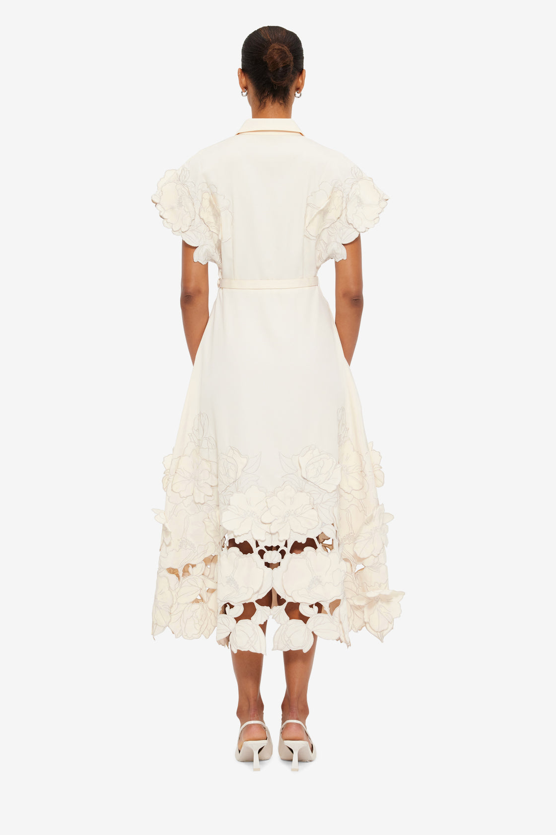 Exclusive LEO LIN Aubrey Appliqué Shirt Midi Dress in Cream