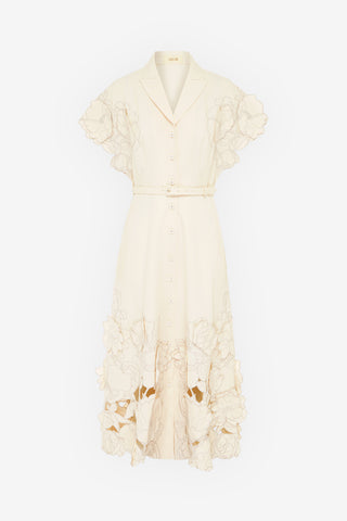 Exclusive LEO LIN Aubrey Appliqué Shirt Midi Dress in Cream
