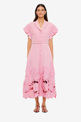Aubrey Appliqué Shirt Midi Dress - Flamingo Dress Midi