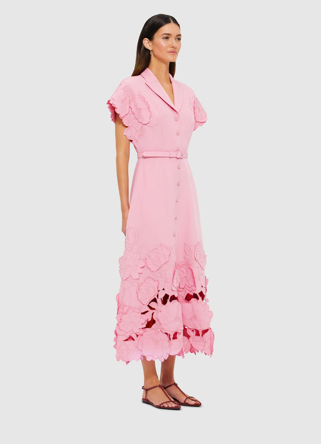 Exclusive Leo Lin Aubrey Appliqué Shirt Midi Dress in Flamingo