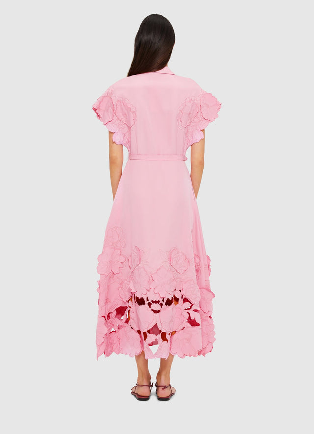 Exclusive Leo Lin Aubrey Appliqué Shirt Midi Dress in Flamingo