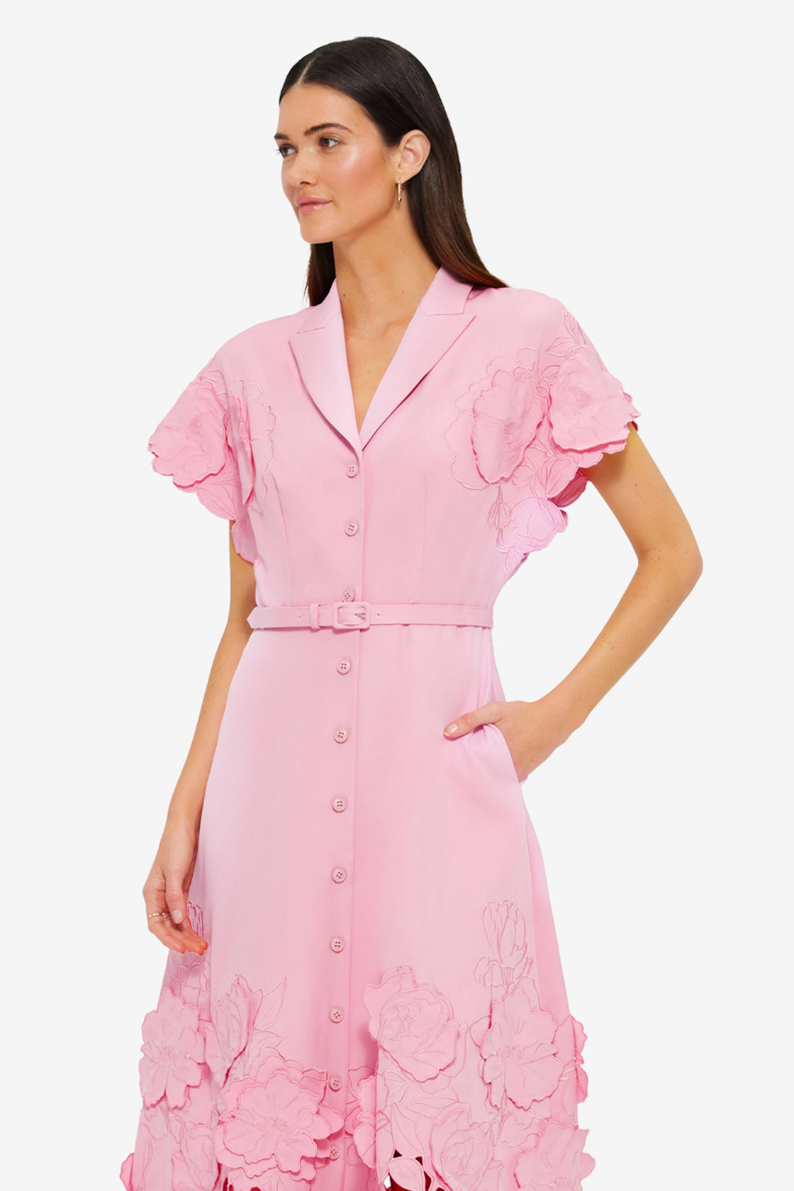 Aubrey Appliqu Shirt Midi Dress - Flamingo LEO LIN Aubrey Appliqu Shirt Midi Dress - Flamingo LEO LIN