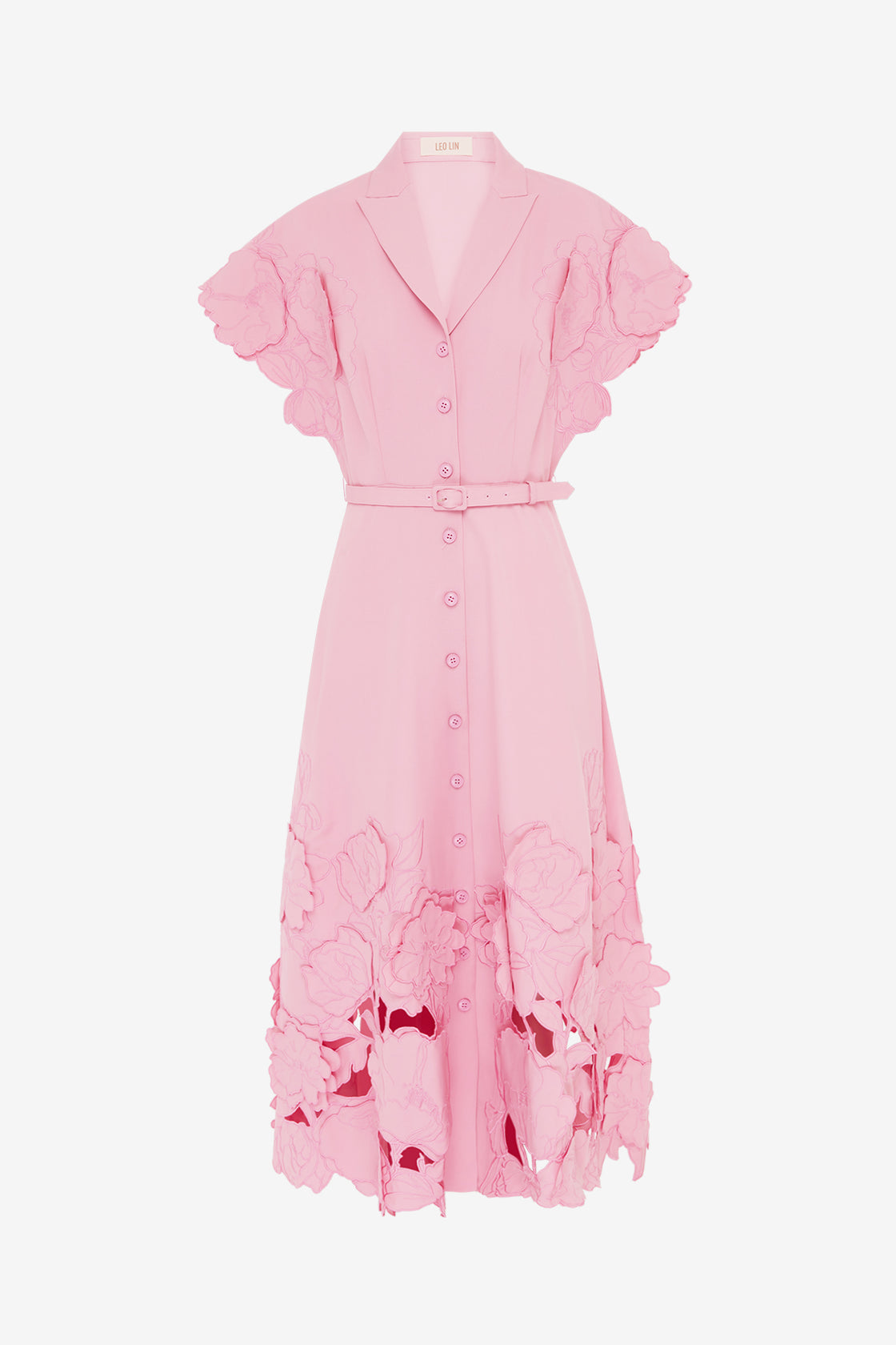 Exclusive Leo Lin Aubrey Appliqué Shirt Midi Dress in Flamingo