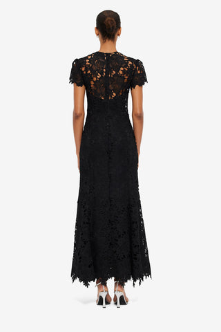 Exclusive Leo Lin Monique Embroidered Lace Maxi Dress in Ebony