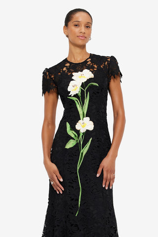 Exclusive Leo Lin Monique Embroidered Lace Maxi Dress in Ebony