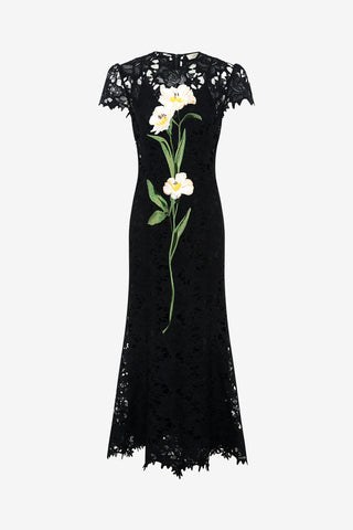 Exclusive Leo Lin Monique Embroidered Lace Maxi Dress in Ebony