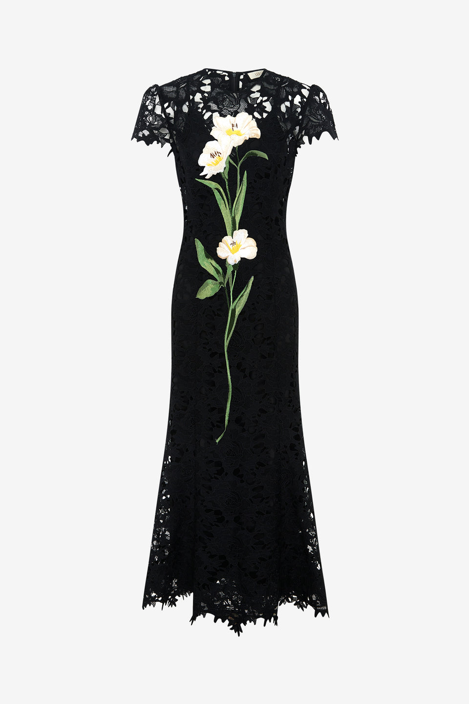 Exclusive Leo Lin Monique Embroidered Lace Maxi Dress in Ebony
