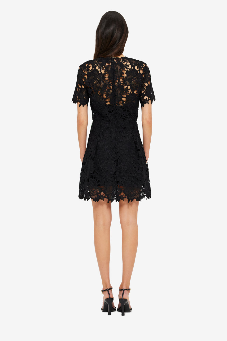 Exclusive Leo Lin Margot Embroidered Lace Mini Dress in Ebony