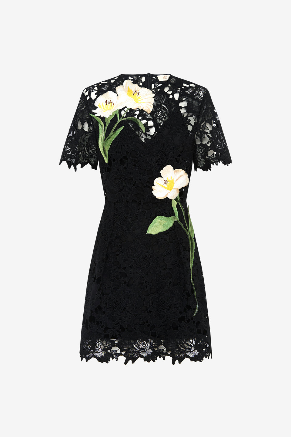 Exclusive Leo Lin Margot Embroidered Lace Mini Dress in Ebony