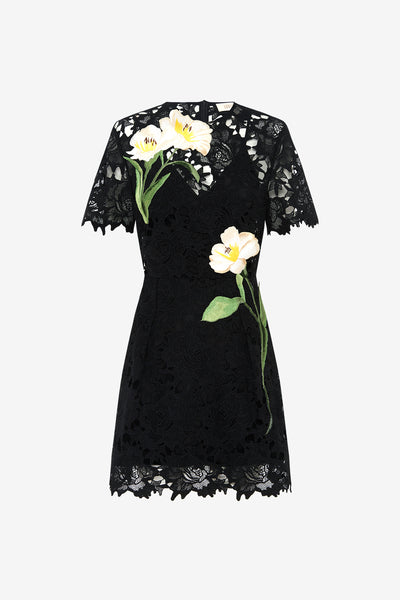 Margot Embroidered Lace Mini Dress - Ebony – LEO LIN