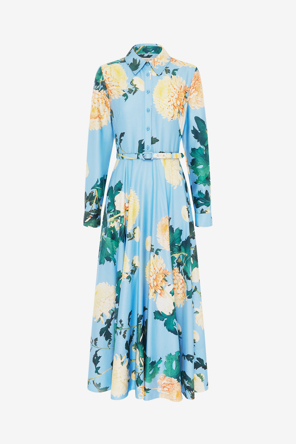 Exclusive Leo Lin Zara Shirt Midi Dress in Hydrangea Print in Cornflower Blue