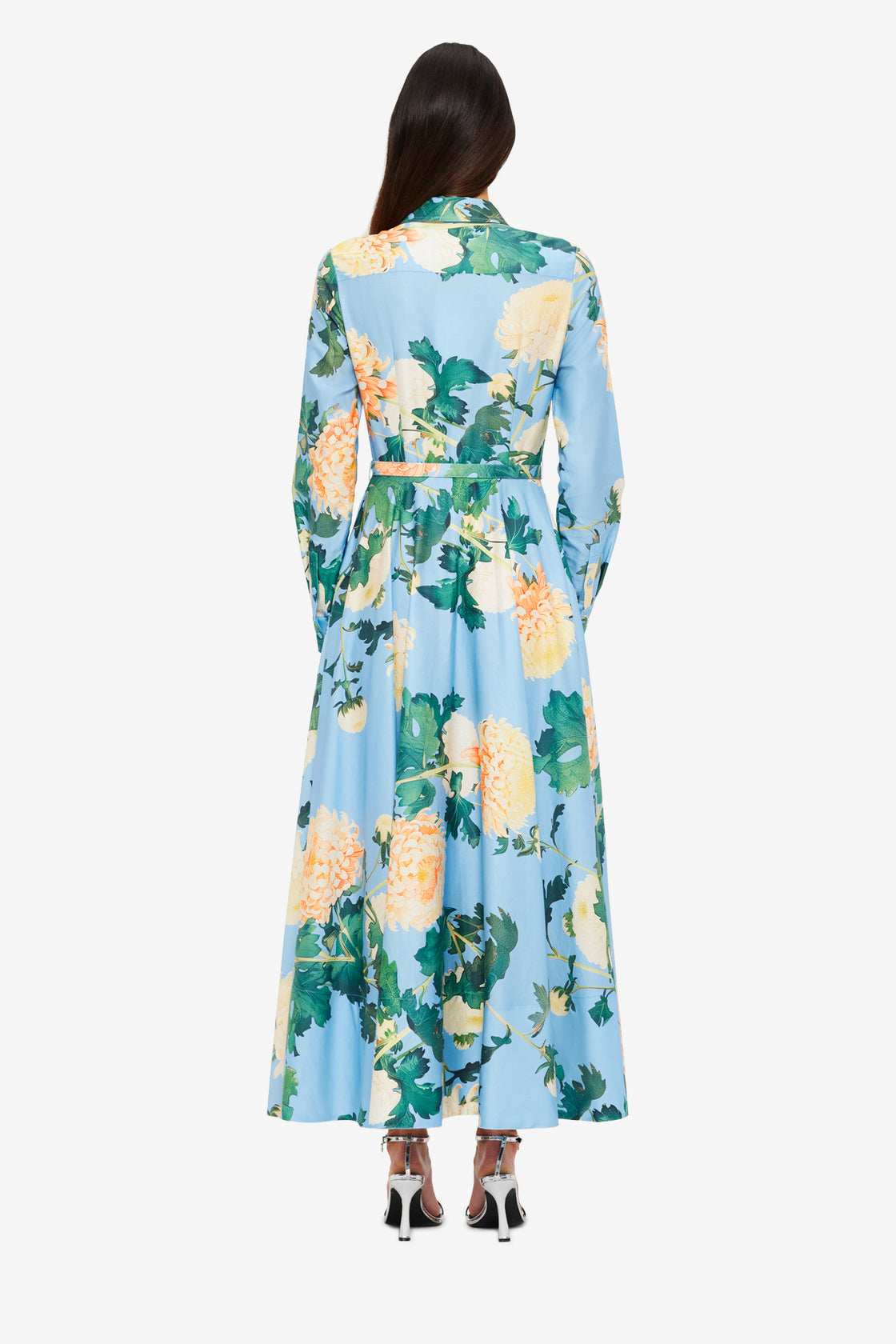 Exclusive Leo Lin Zara Shirt Midi Dress in Hydrangea Print in Cornflower Blue