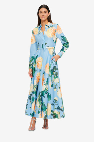 Exclusive Leo Lin Zara Shirt Midi Dress in Hydrangea Print in Cornflower Blue
