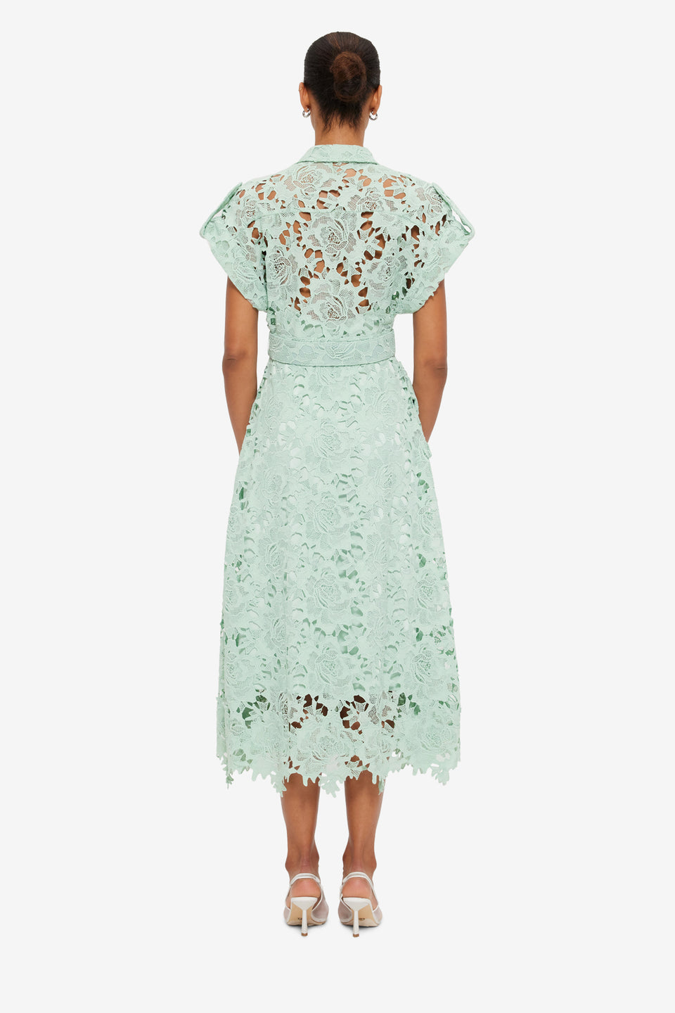 Exclusive Leo Lin Audrey Lace Pocket Shirt Midi Dress in Pistachio