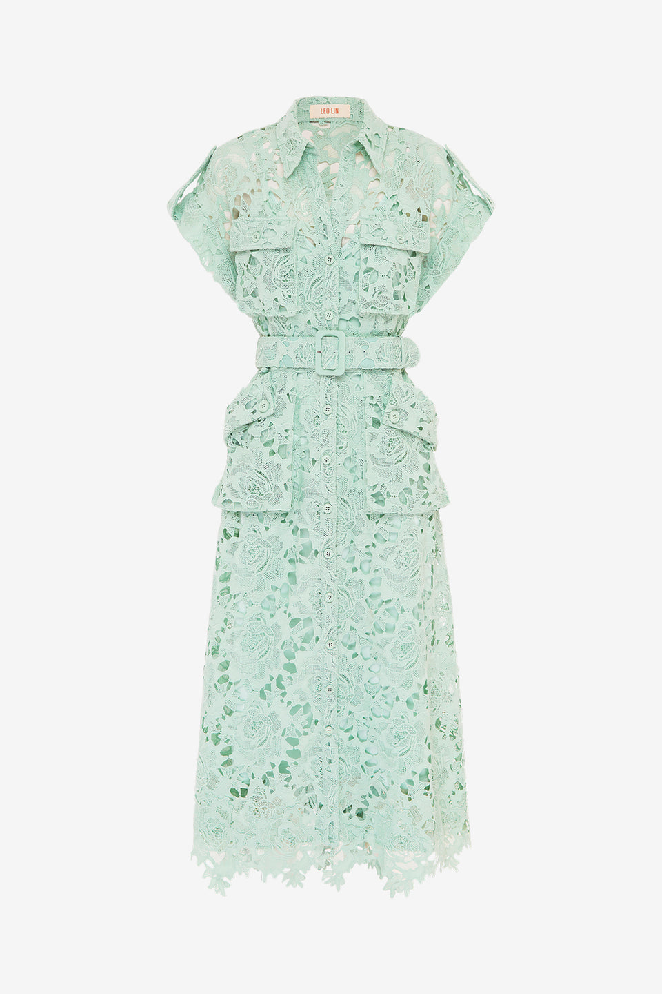 Exclusive Leo Lin Audrey Lace Pocket Shirt Midi Dress in Pistachio