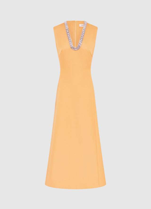 Exclusive Leo Lin Nicola Embellished Midi Dress in Ochre