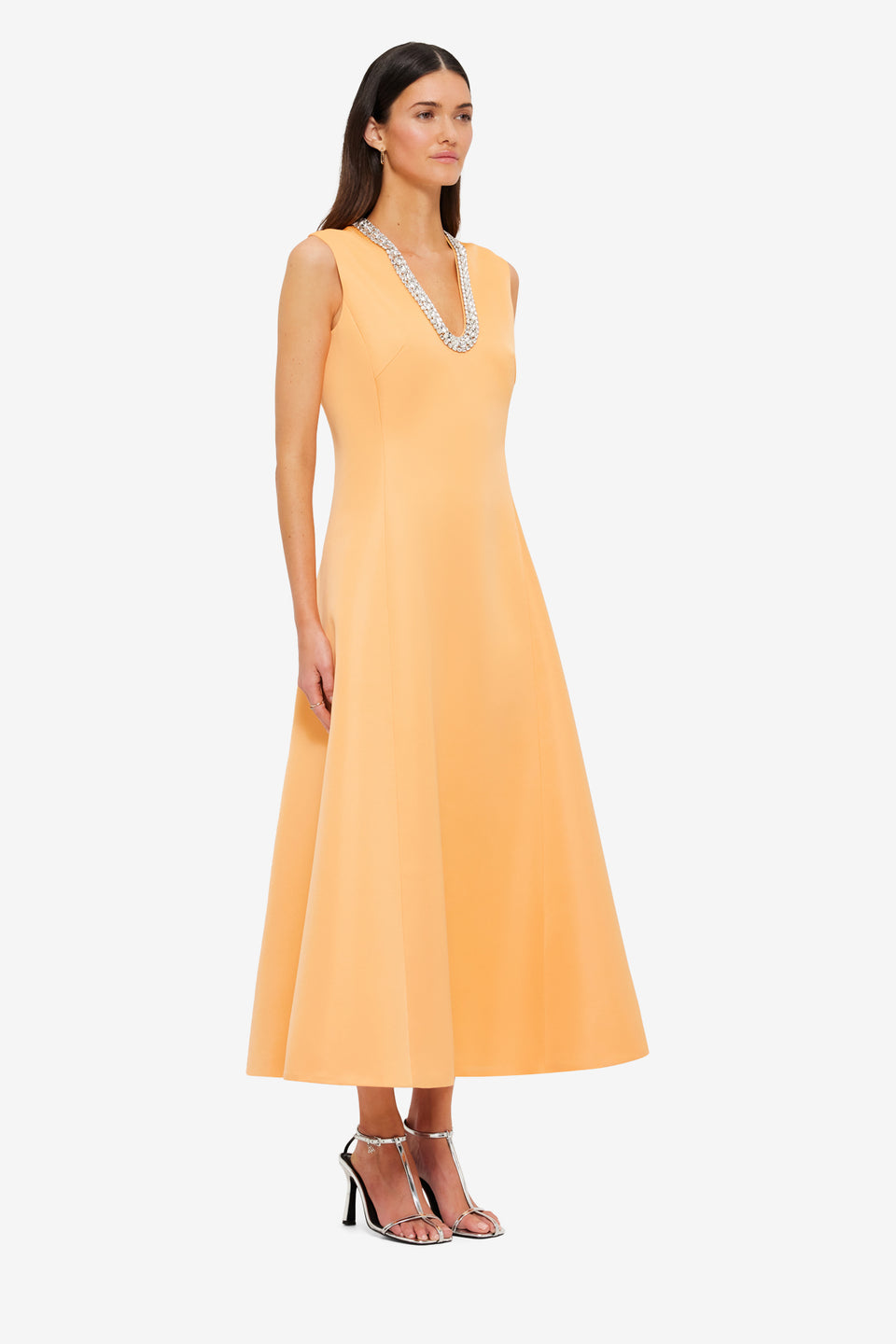 Exclusive Leo Lin Nicola Embellished Midi Dress in Ochre