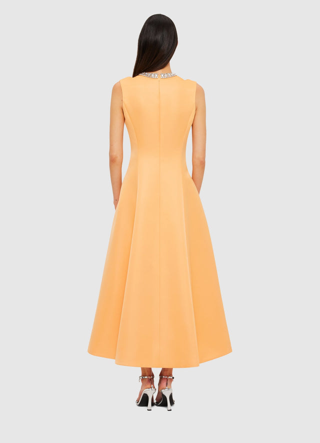 Exclusive Leo Lin Nicola Embellished Midi Dress in Ochre