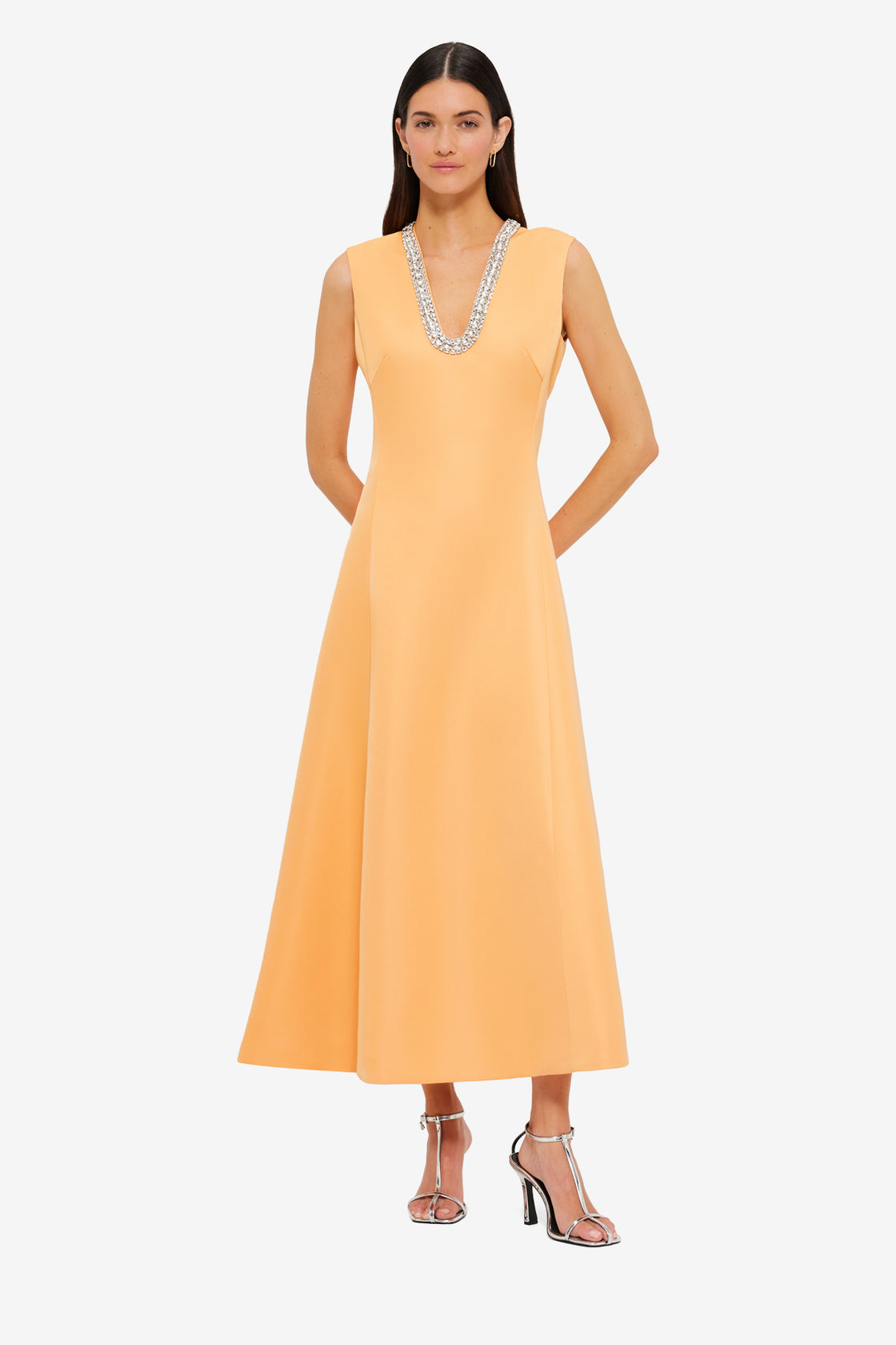 Exclusive Leo Lin Nicola Embellished Midi Dress in Ochre